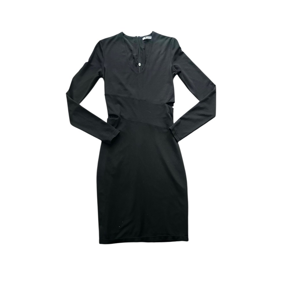 T By Alexander Wang Black Cutout V Neck Long Sleeve Midi Dress Size Xs